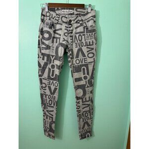 Diamonds & Threads Womens Skinny Jeans Love Print Gray White Size 5 Cotton Blend